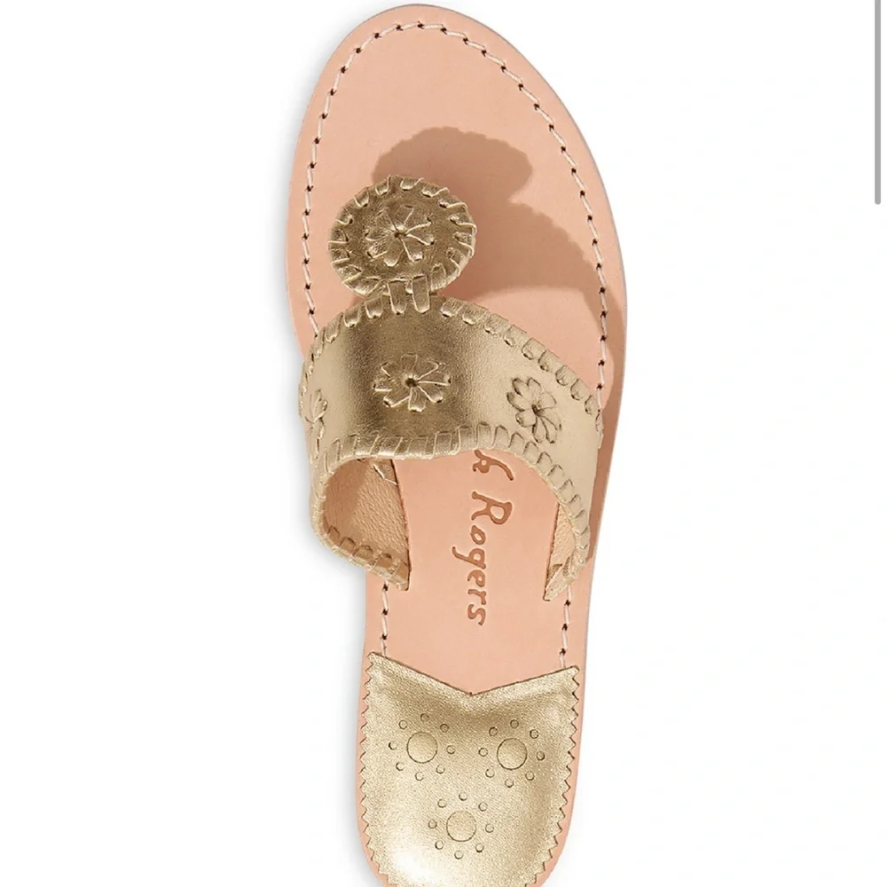 Jack Rogers Whipstitch Slip On Thong Slide Sandals Gold Platinum - Picture 2 of 6